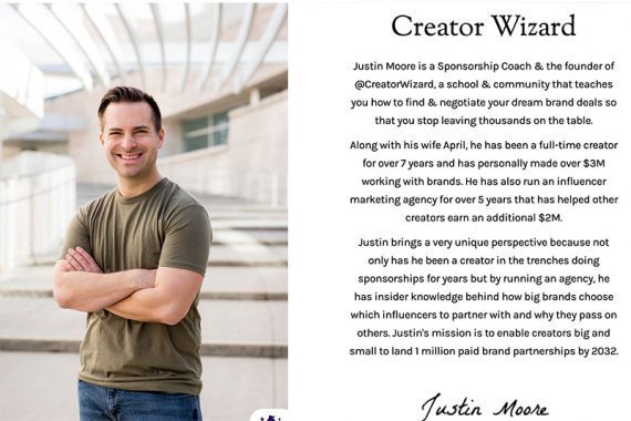 Screenshot of Creator Wizard web page showing Justin Moore