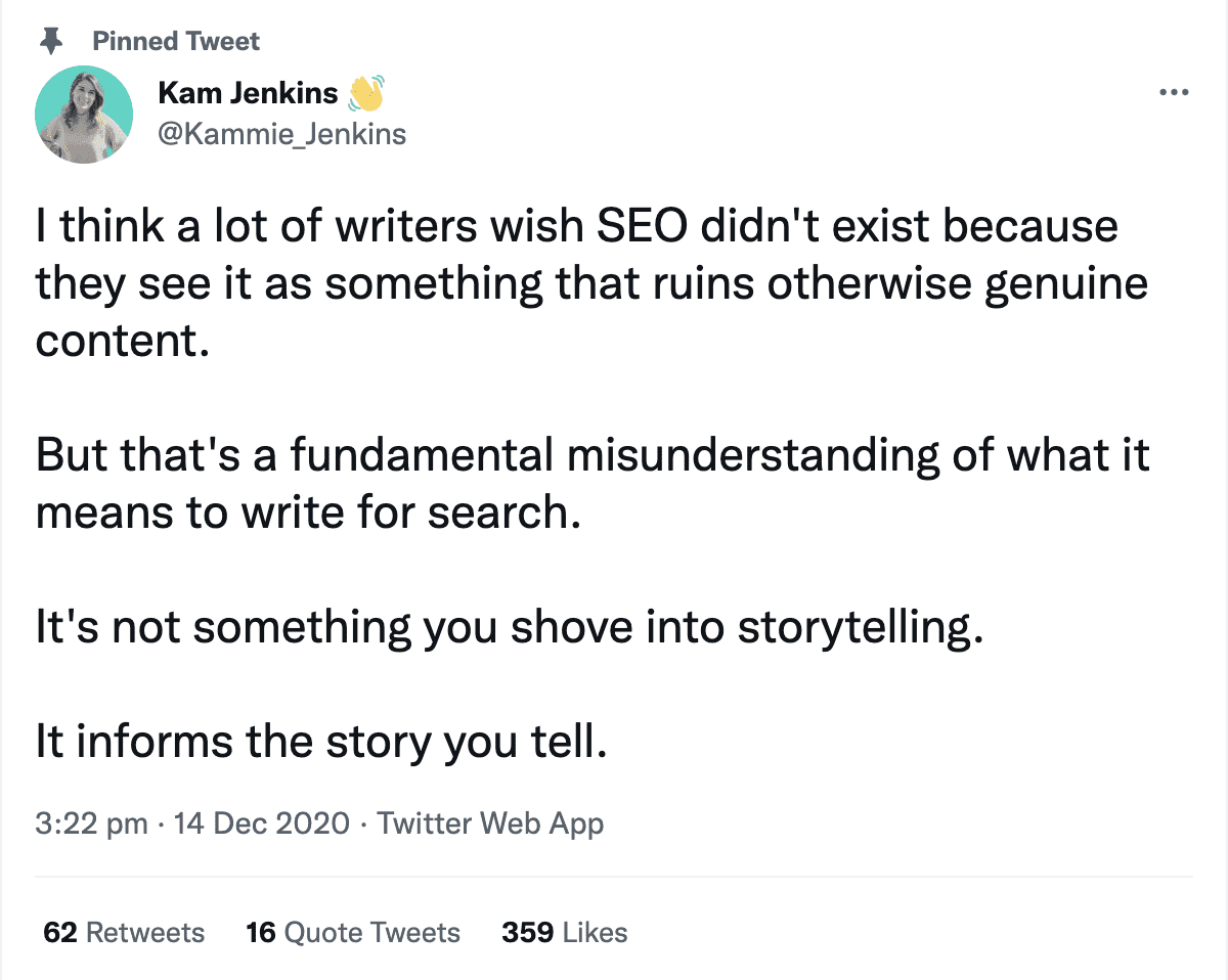 Tweet about SEO storytelling