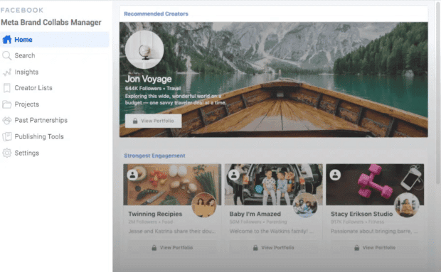 Facebook Brand Collabs Manager dashboard for social media collaboration