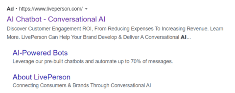 AI chatbot Google search result