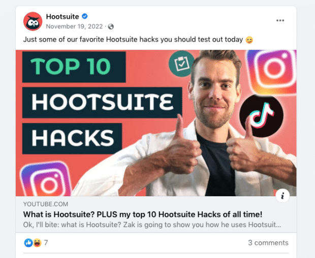 Hootsuite LinkedIn page sharing YouTube video Top 10 Hootsuite Hacks