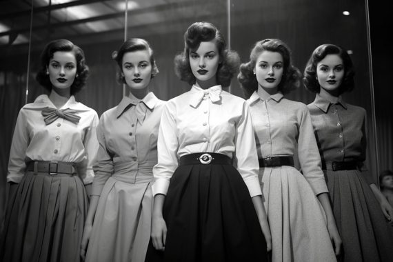 Photo of five females wearing vintage clothing
