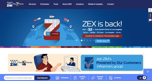Home page of ZIM Integrated Shipping Services