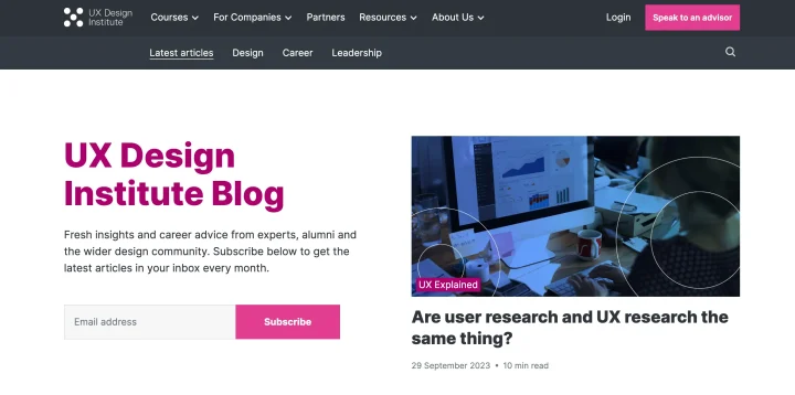 The UX Design Institute website
