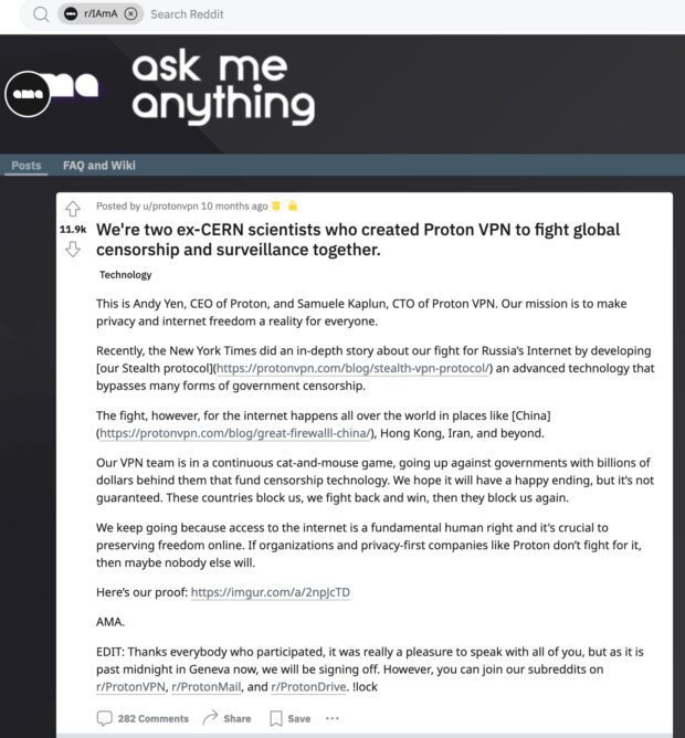 Reddit Ask Me Anything CEO and CTO of Proton