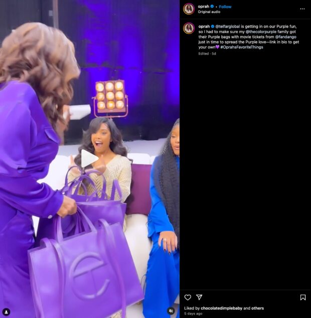 Oprah's favorite things the color purple Instagram post