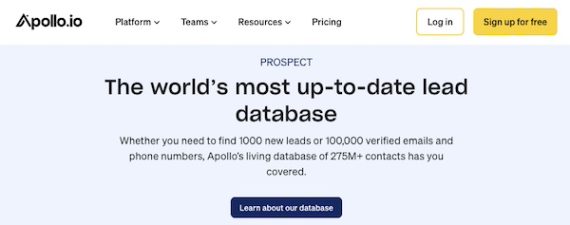 Home page of Apollo.io