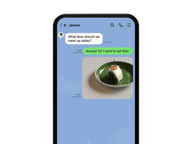 Line messaging app conversation example food meet up