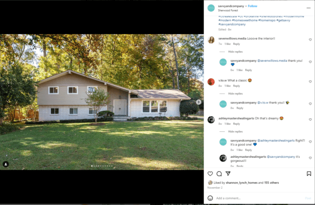 Savvy + Co Real Estate house Instagram comments