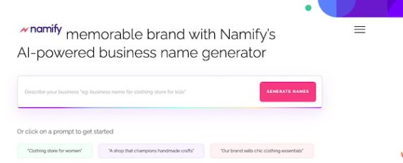 Namify home page