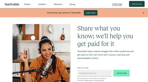 Home page of Teachable