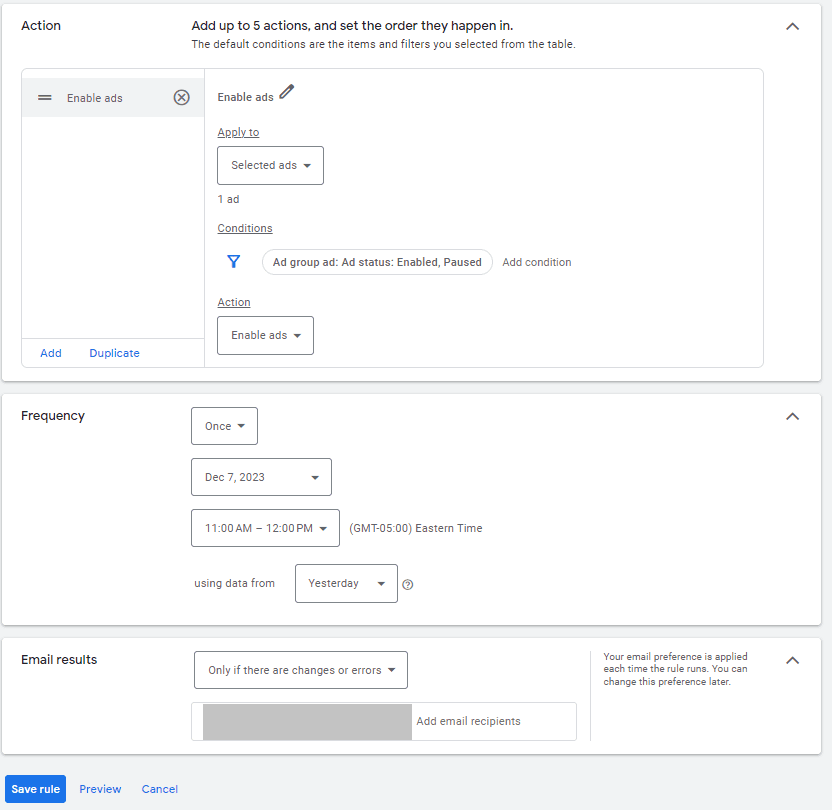 Create an automated rule in Google Ads.