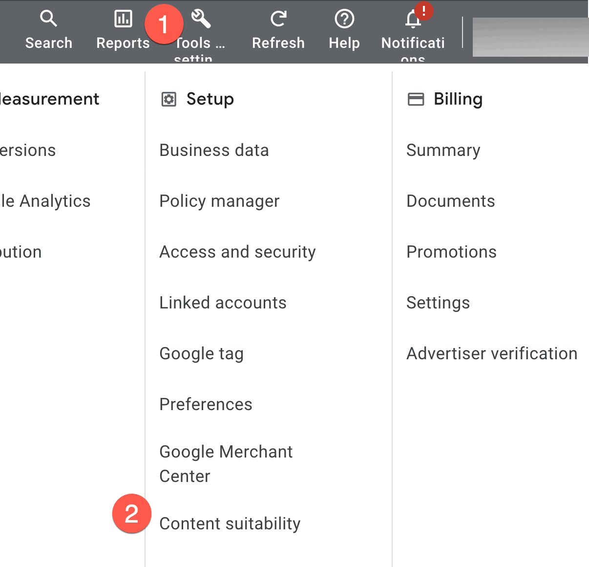 Google Ads content suitability setting screenshot