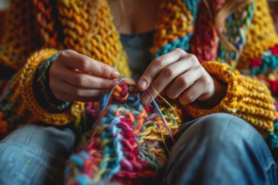 Photo of a person knitting