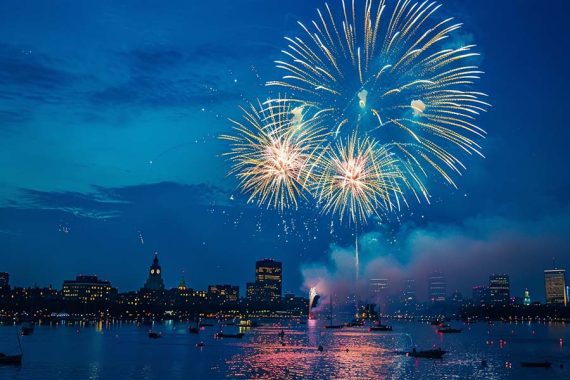 Photo of a nighttime fireworks display