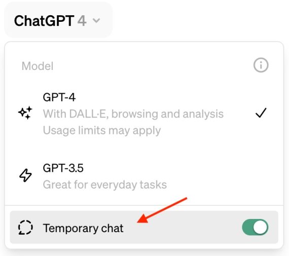 Screenshot of ChatGPT temporary chat interface