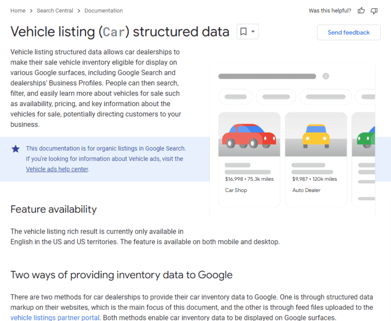 vehicle listing structured data