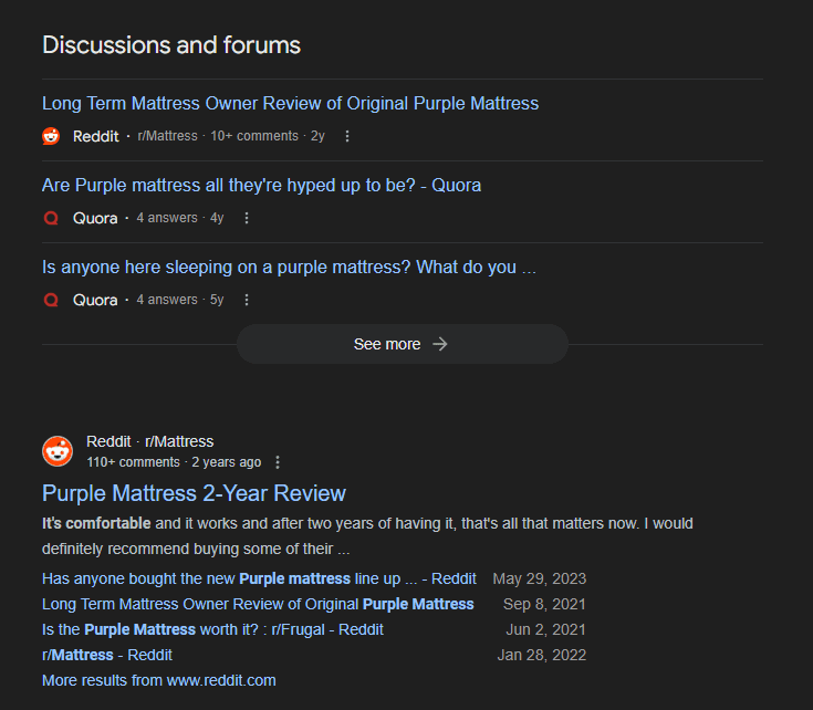 Reddit results