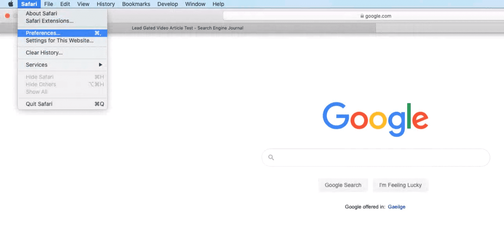 Safari browser preferences