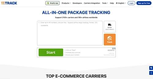 Home page of 17Track