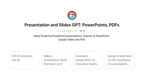 Screenshot of description for Presentation and Slides GPT