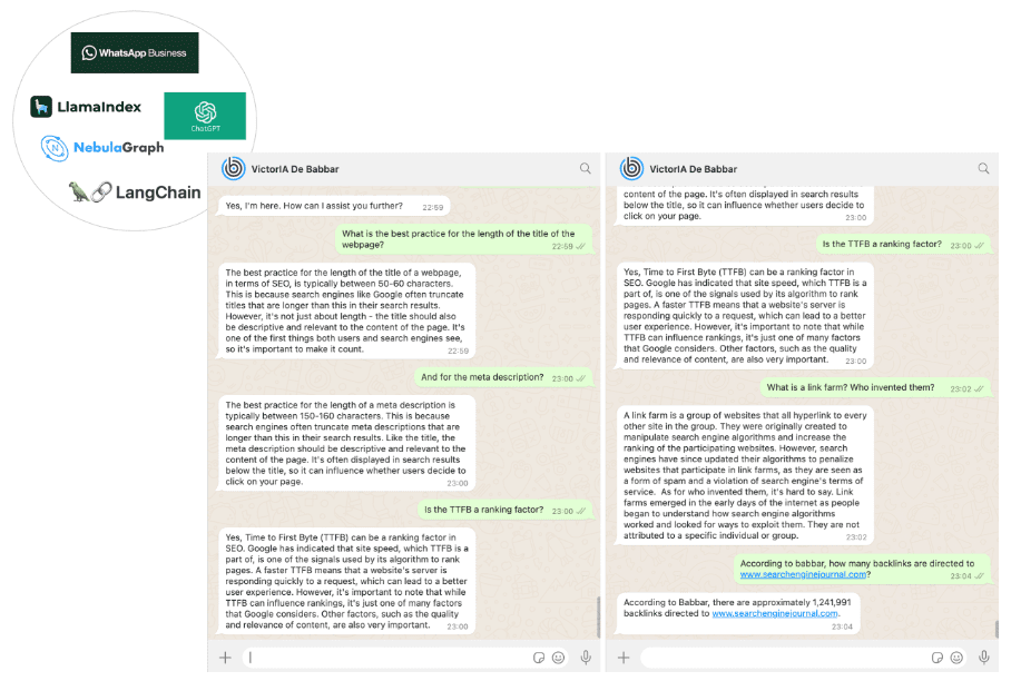 Screenshots of the final assistant on whatsapp