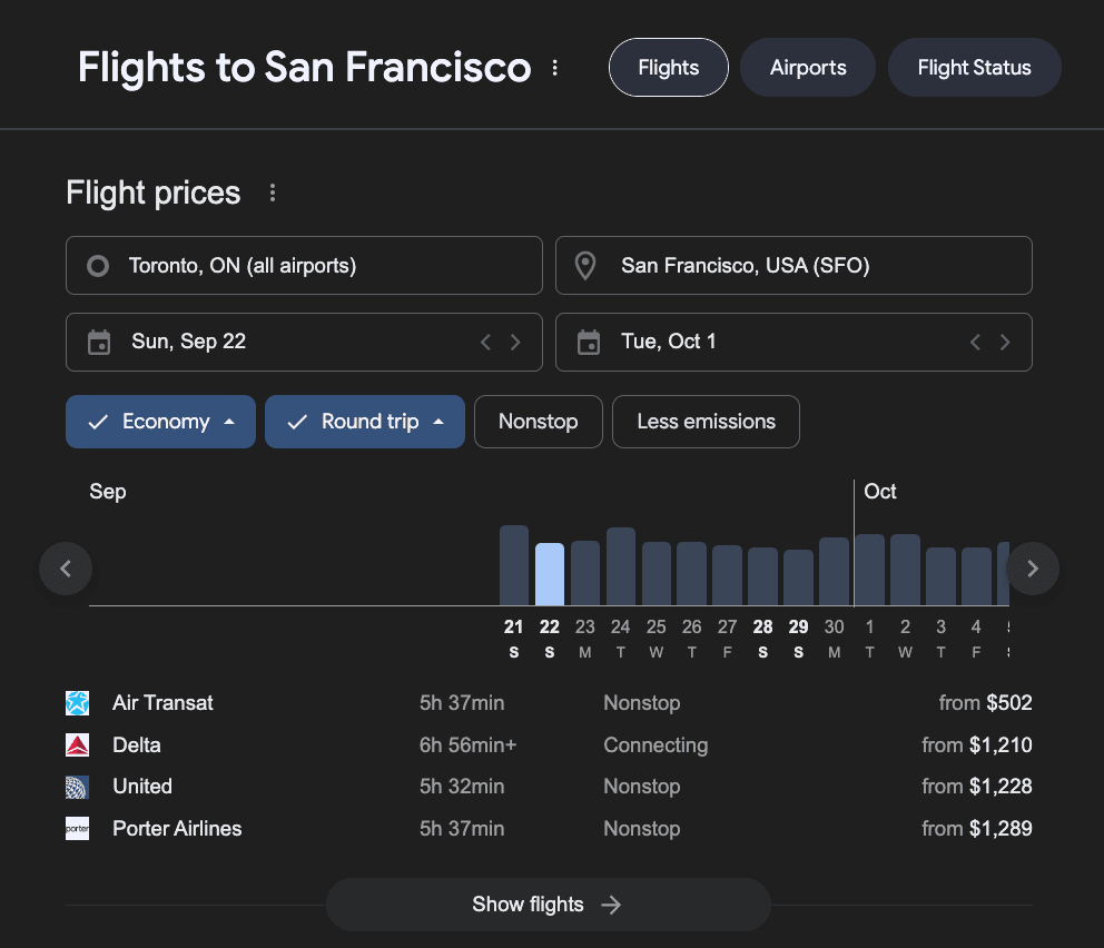flight to san francisco Google search