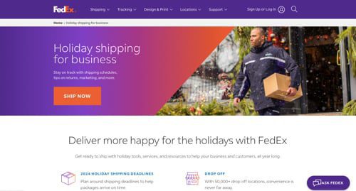 Home page of FedEx