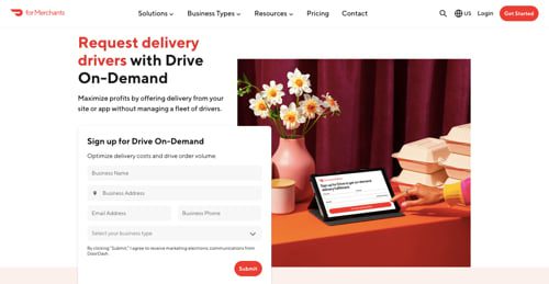Web page for DoorDash's Drive On-Demand