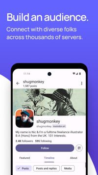 Home page of Mastodon on a mobile screen