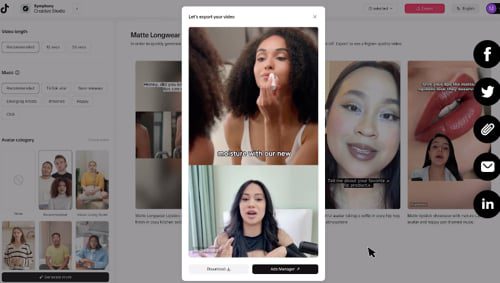 Screenshot of a page on TikTok Symphony