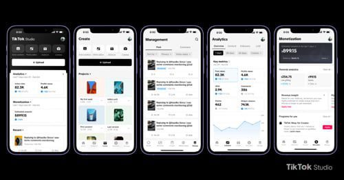 Example phone screens on TikTok Studio