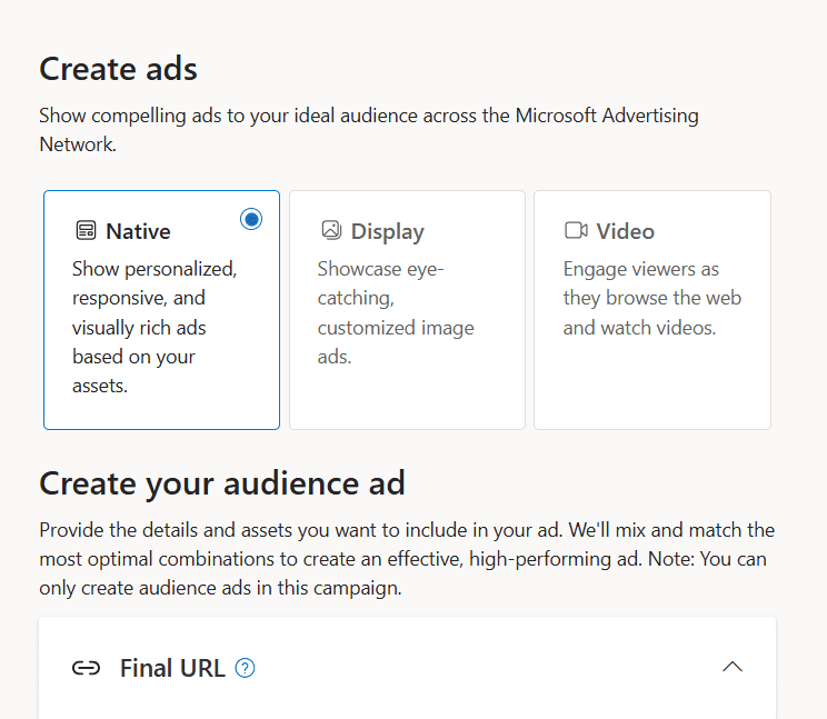 Setting up different ad formats in Microsoft multi-format campaigns.