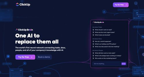 Home page for ClickUp