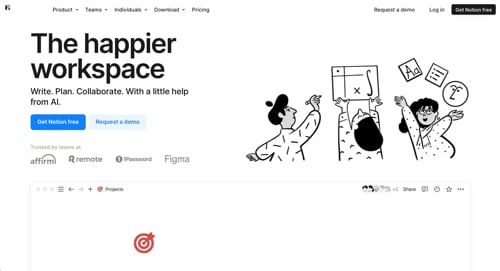 Home page for Notion