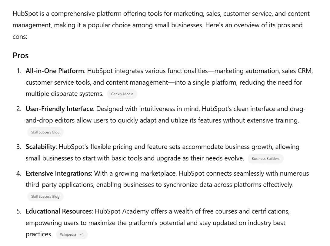 HubSpot Pros From ChatGPT