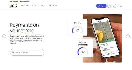 Home page of Affirm