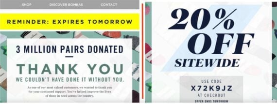 Screenshot of the email from Bombas