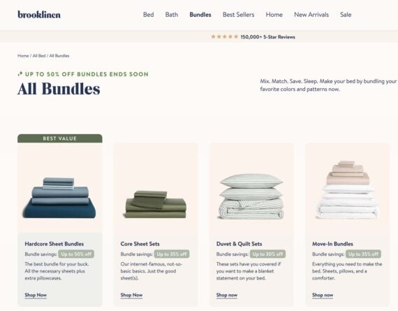 Screenshot of bundled linens at Brooklinen Screenshot of bundled linens at Brooklinen