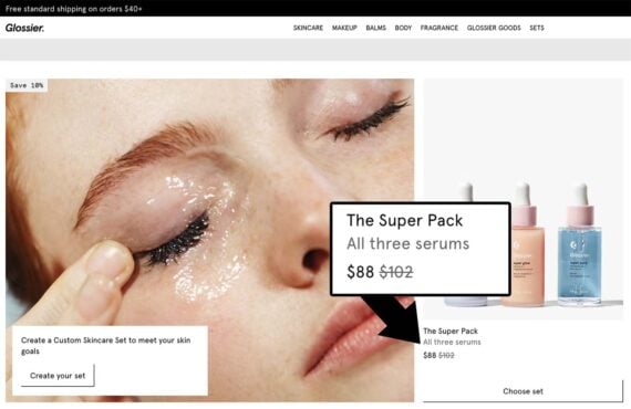 Screenshot of a cosmetics bundle on Glossier Screenshot of a cosmetics bundle on Glossier