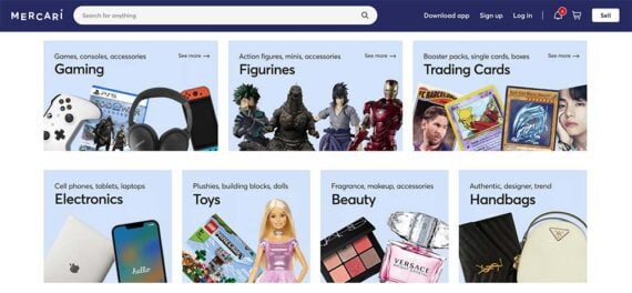 Screenshot of Mercari's home page