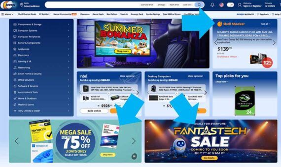 Screenshot of Newegg's home page
