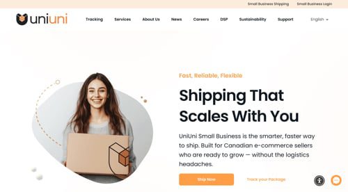 Home page of UniUni Small Business