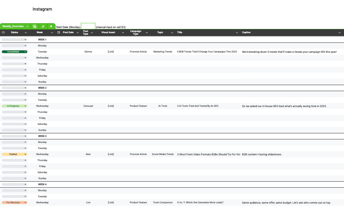 Instagram Content Planner 