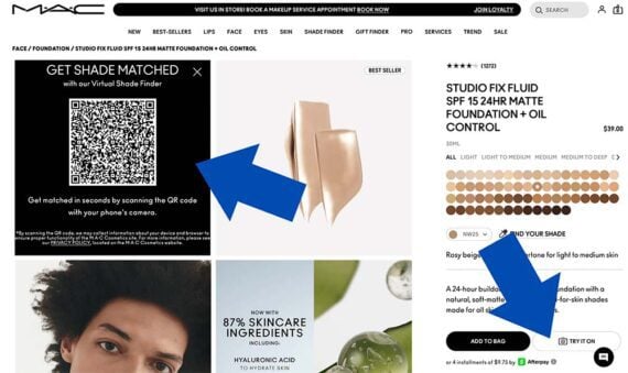 Screenshot of M•A•C Cosmetics website