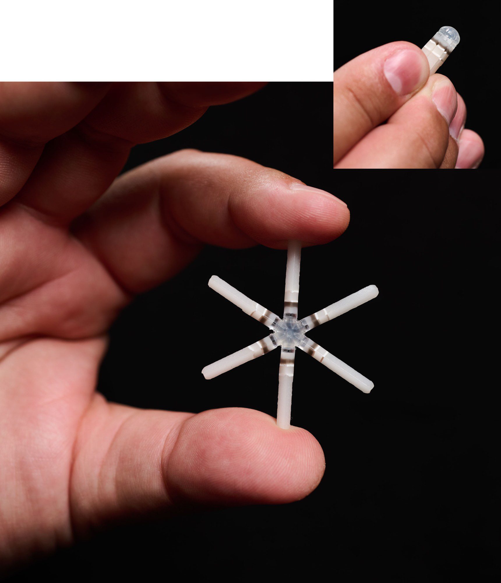 inset image of a hand holding a capsule; main image the hand is holding a star shaped object