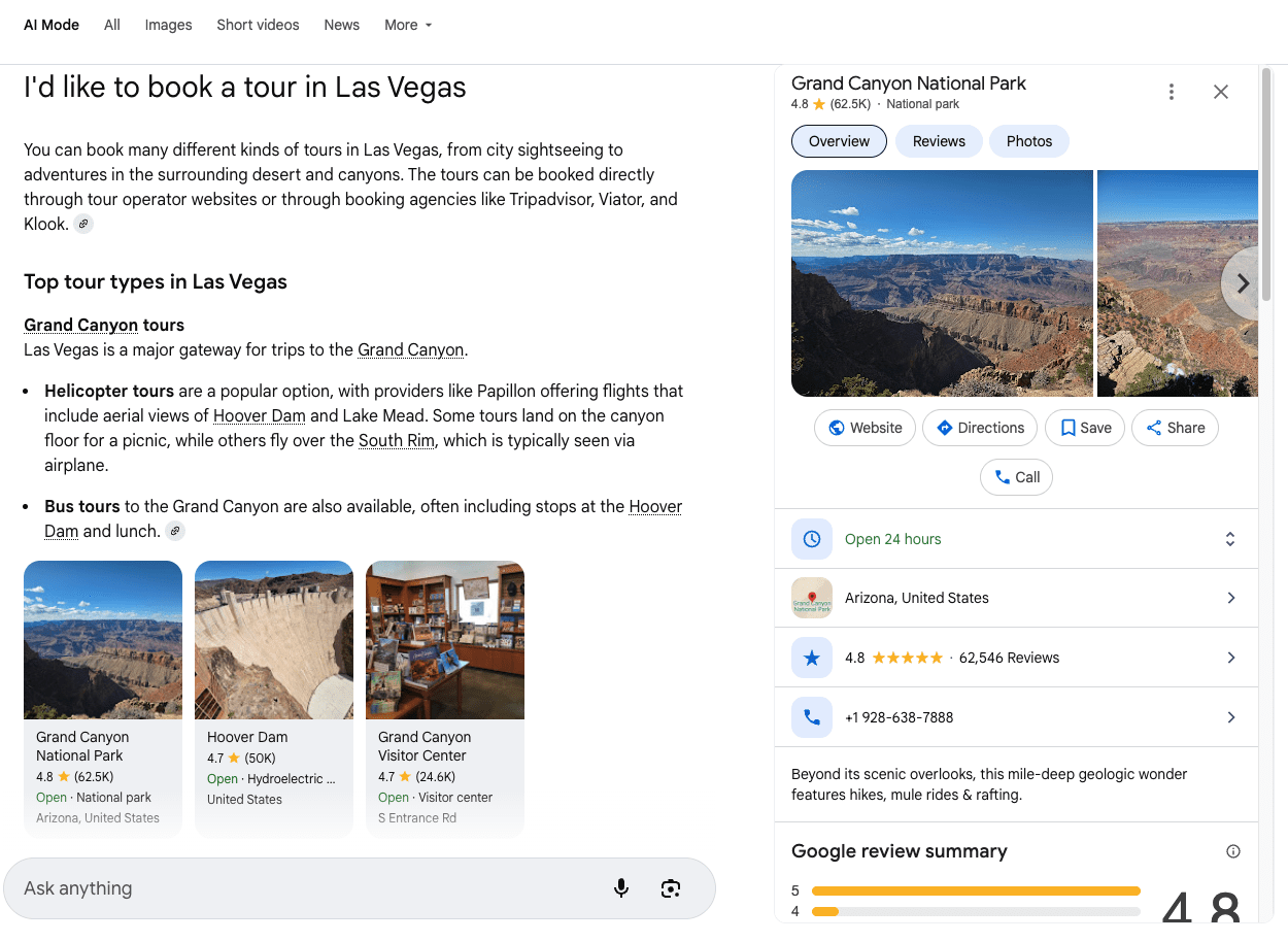 Google Business Profile Cards accessible within AI Mode