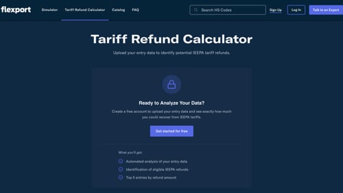 Web page for Flexport's tariff refund calculator