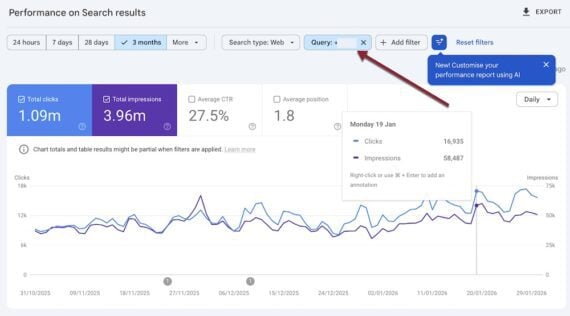 Screenshot of the Search Console Performance section.