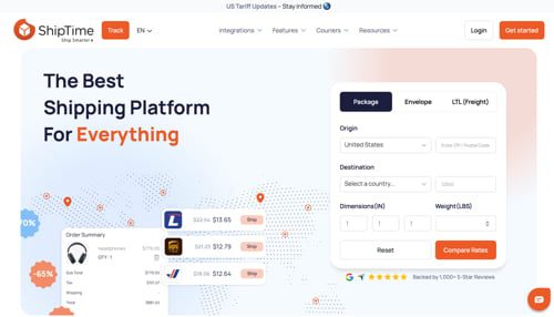 Home page of ShipTime